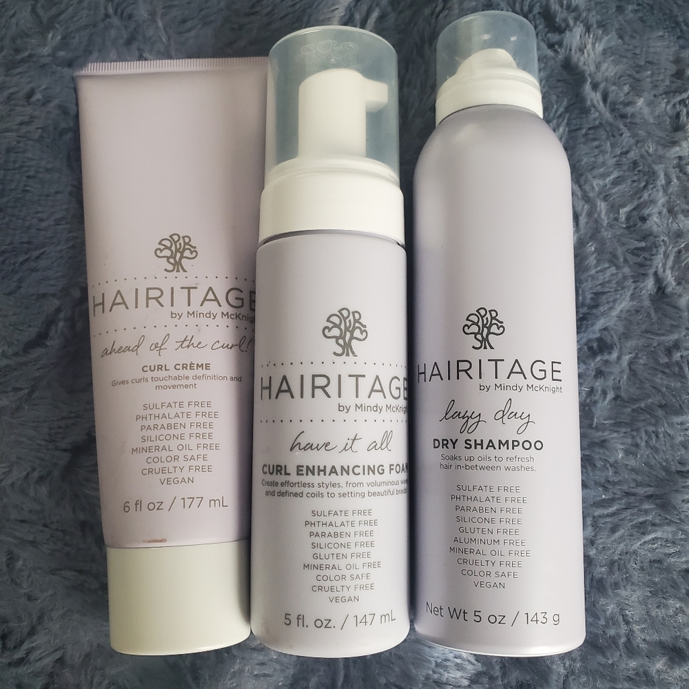 Hairitage Curl Enhancing Products. Curl Cream, Curl Defining Mousse, Dry Shampoo